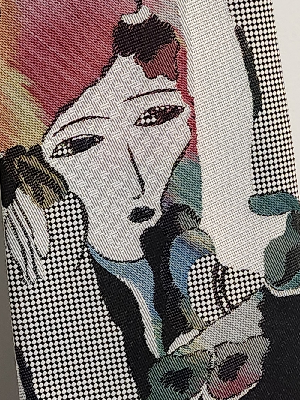Abstract Woven Art Scarf in Black, White, Pink and Teal Moores